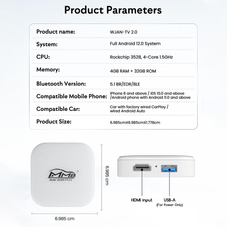 MMB WJAN-TV 2.0 product size diagram with front view and port layout