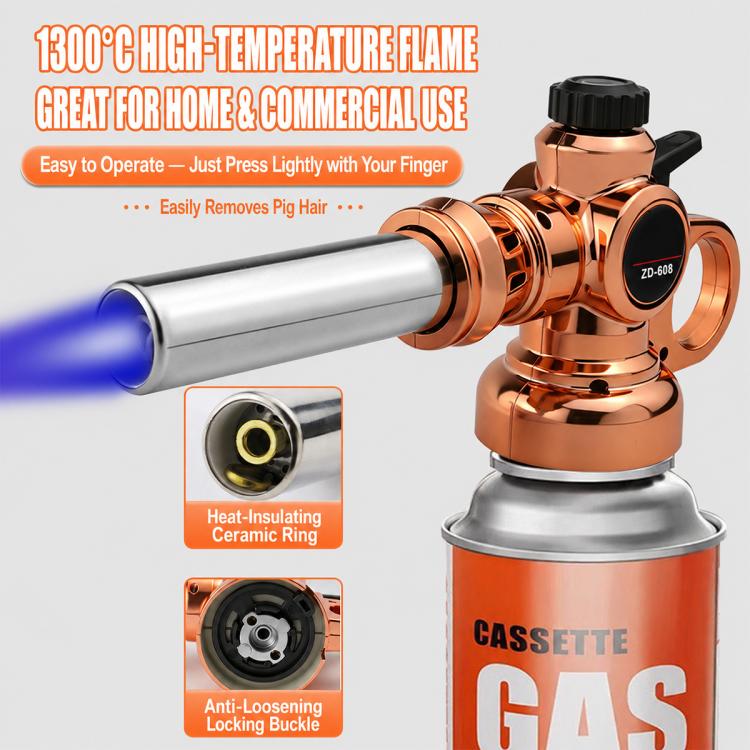 Copper gas flamethrower nozzle with ceramic heat-insulating ring and black ignition knob