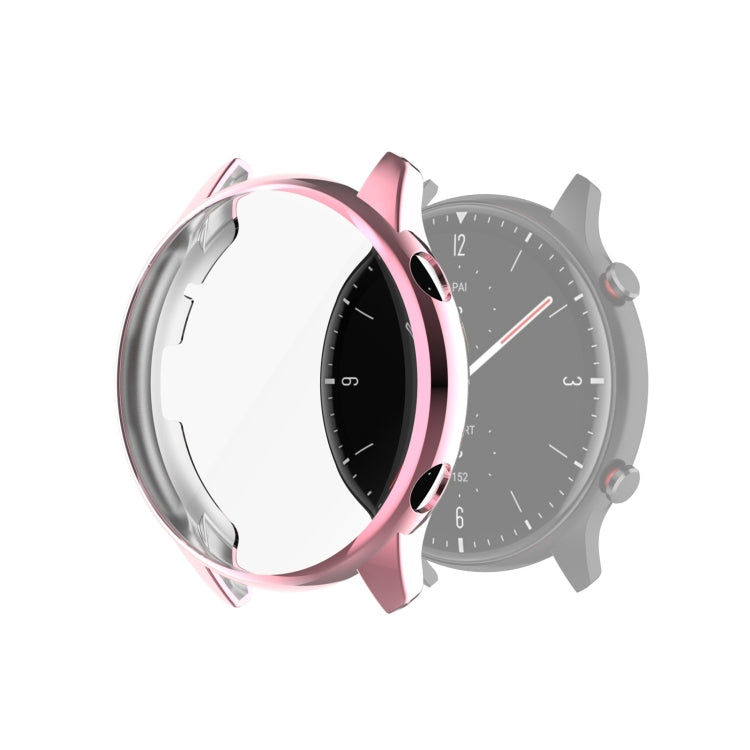 Full-coverage TPU protective case cover for smartwatch, pink electroplated frame