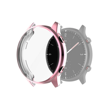 Full-coverage TPU protective case cover for smartwatch, pink electroplated frame