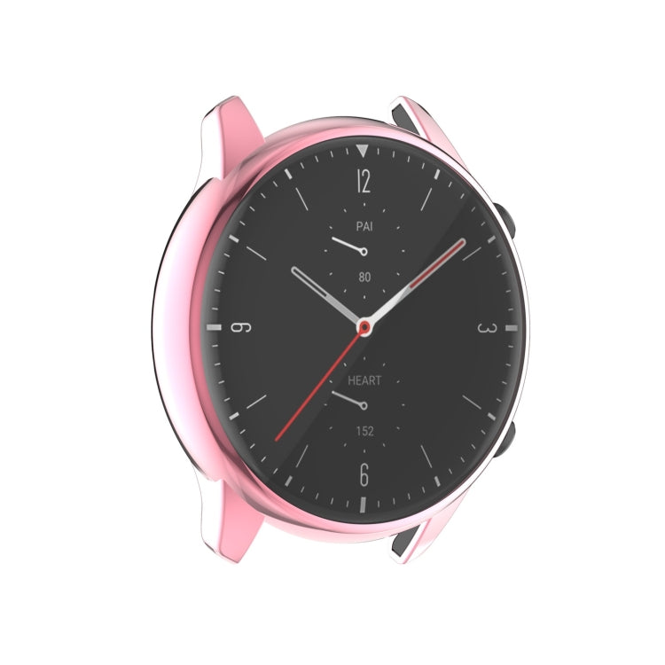 Full-coverage TPU protective case cover for smartwatch, pink frame on black face