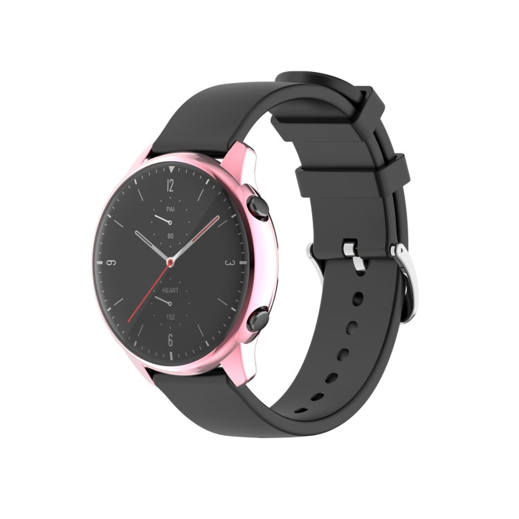 Full-coverage TPU protective case cover for smartwatch, pink frame with black strap