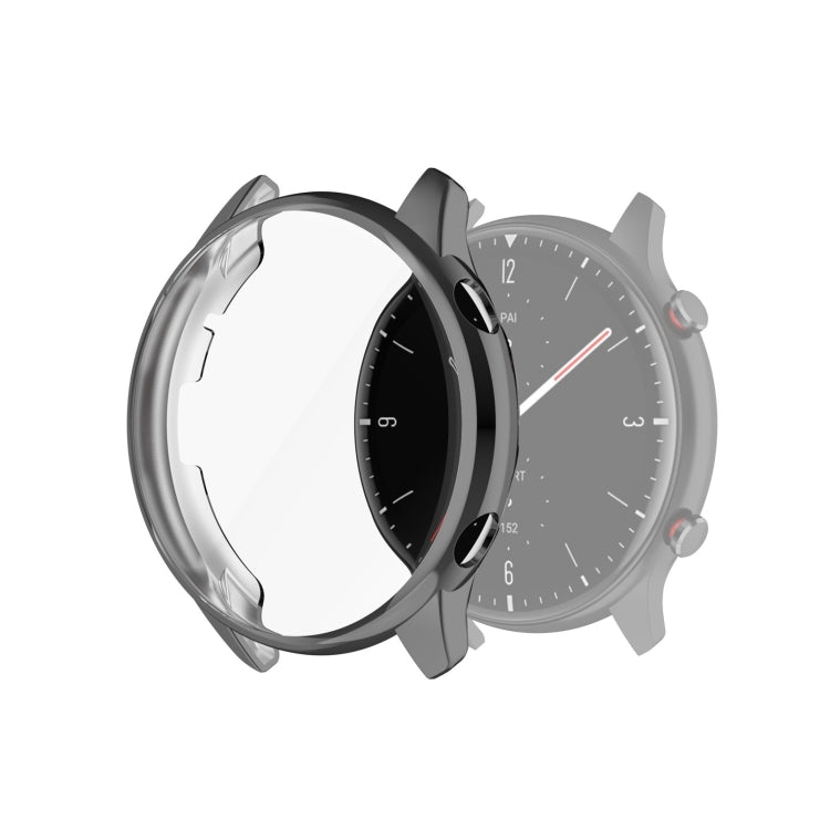 Full-coverage TPU protective case cover for smartwatch, black frame front view