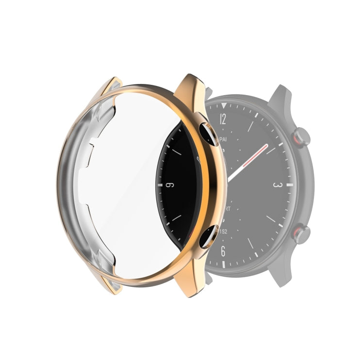 Full-coverage TPU protective case cover for smartwatch, rose-gold electroplated frame