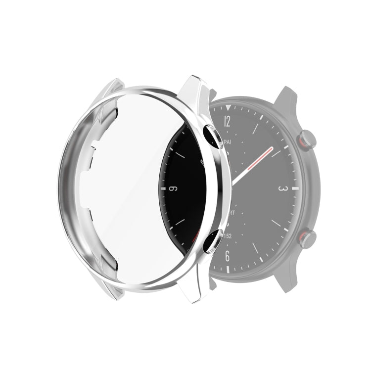 Transparent TPU full-coverage smartwatch case cover with silver electroplated edges