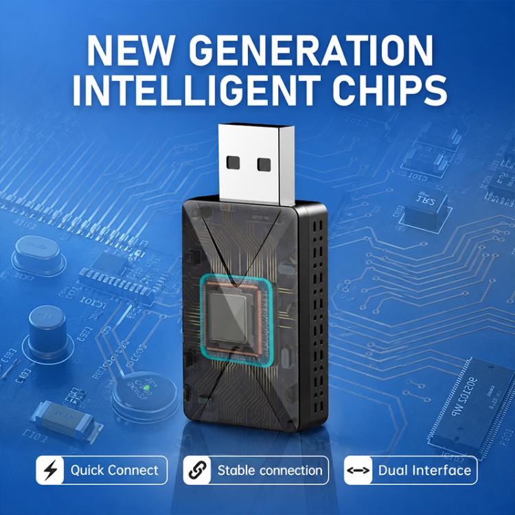 Car adapter with smart chip graphic overlay and USB connector