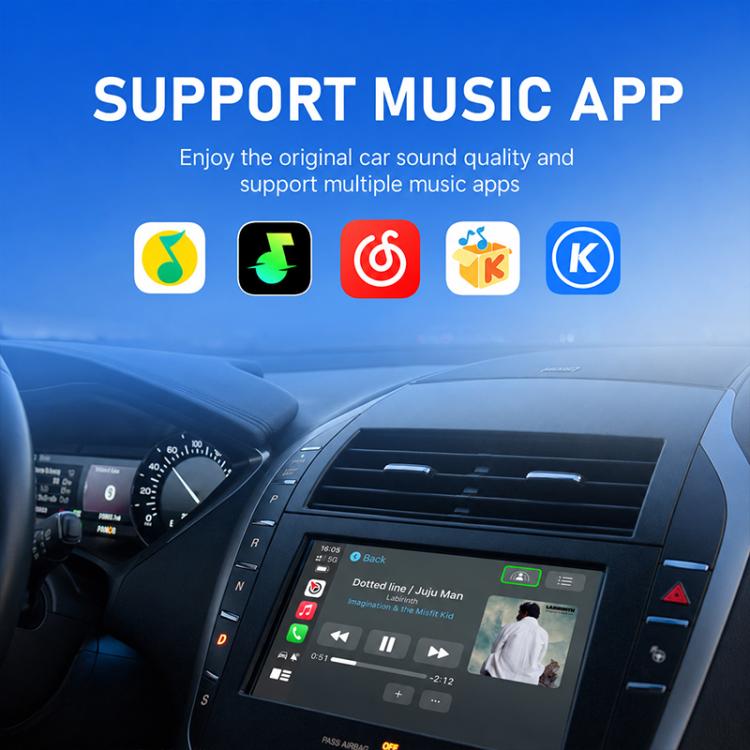 Car infotainment screen showing supported music apps icons