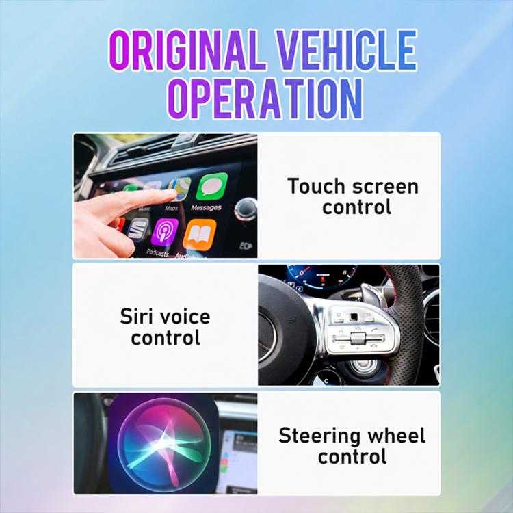 Car infotainment control features: touch screen, Siri voice control, steering wheel control