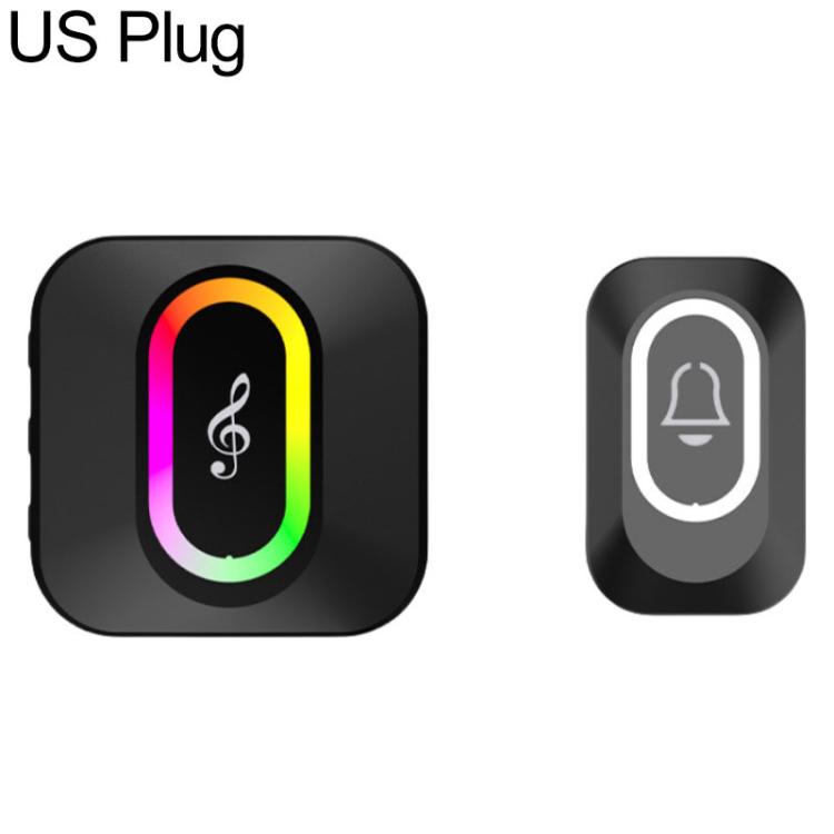 Black wireless doorbell with illuminated doorbell icon, US plug.