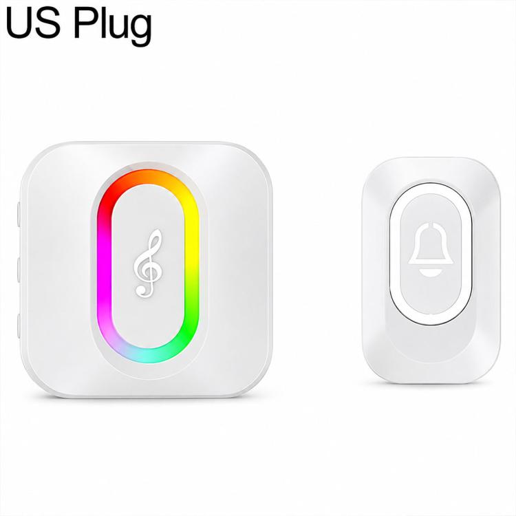 White wireless doorbell with illuminated doorbell icon, US plug.