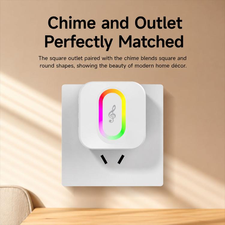White wireless doorbell chime fitted with a square outlet-style base