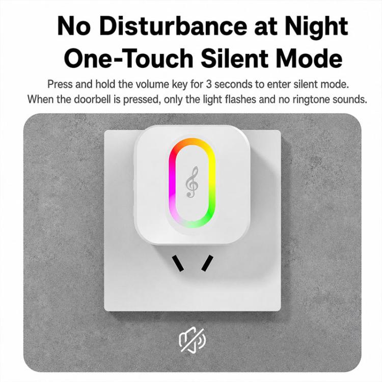Square white wireless doorbell chime with multicolor bell light