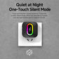 Black wireless doorbell with glowing ring and bell icon on a mounting plate.