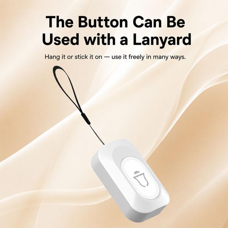 Wireless emergency button with lanyard, white case and black cord