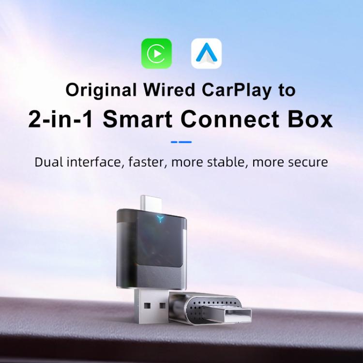 2-in-1 smart connect box car adapter with dual ports and compact USB connector