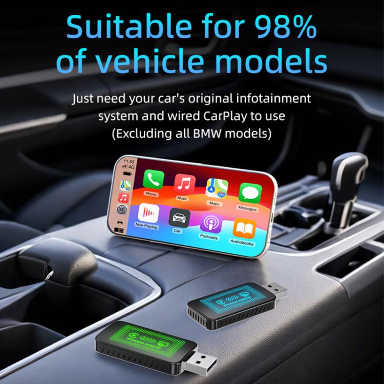 2 in 1 Car mini Smart Box Screen Display Wireless Android Auto CarPlay Adapter, ZYD-B19P