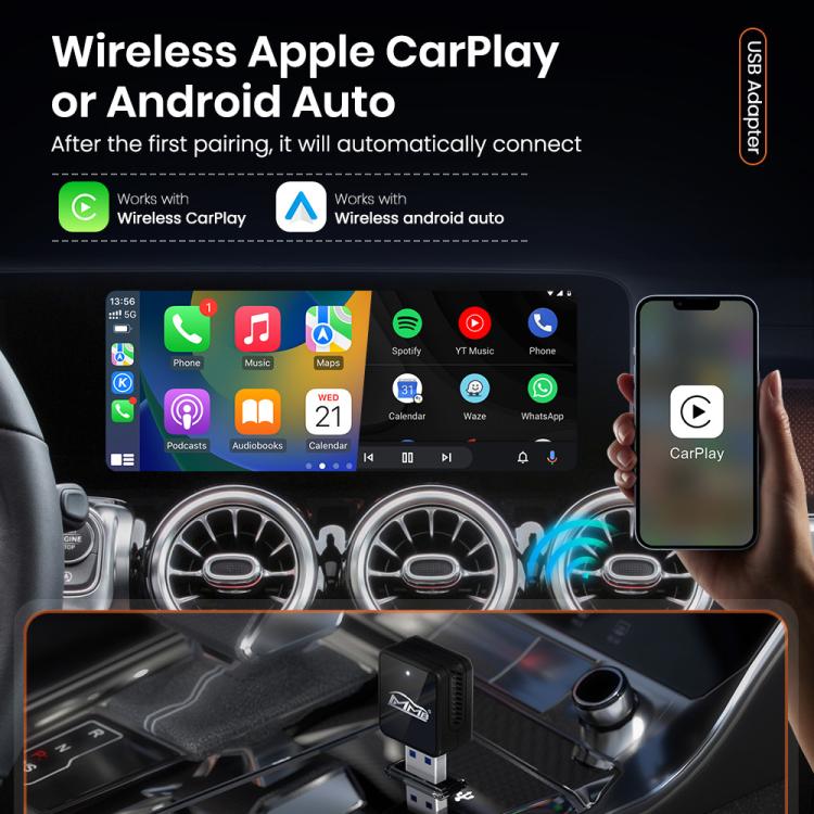 MMB CP-1 2 in 1 Car mini Smart Box Wired to Wireless Android Auto CarPlay Adapter, CP-1