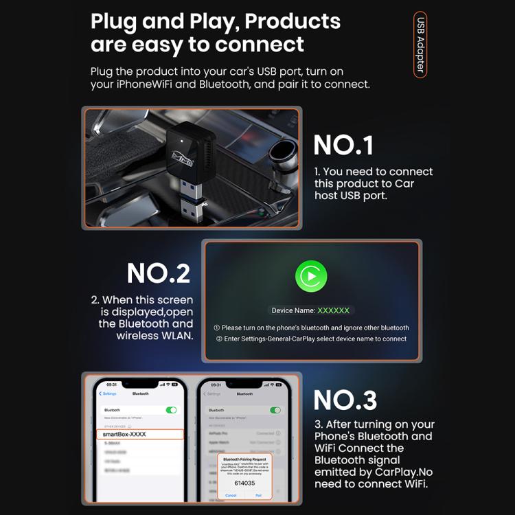 MMB CP-1 2 in 1 Car mini Smart Box Wired to Wireless Android Auto CarPlay Adapter, CP-1