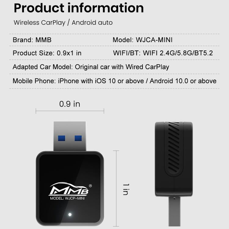 MMB CP-1 2 in 1 Car mini Smart Box Wired to Wireless Android Auto CarPlay Adapter, CP-1