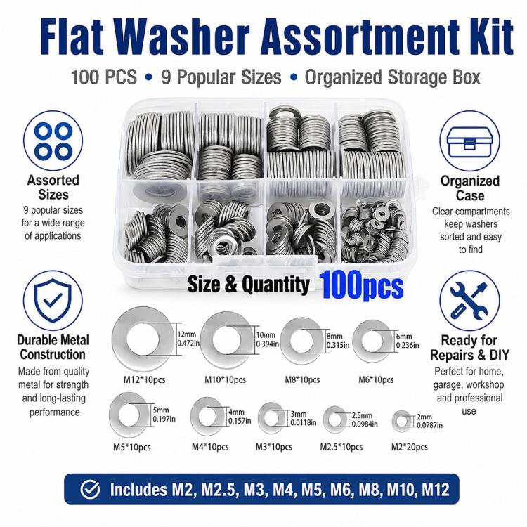 M2 - M12 Flat Washer Insulating Round Spacers, 100pcs, 600pcs