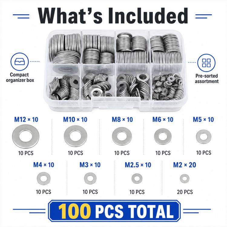 M2 - M12 Flat Washer Insulating Round Spacers, 100pcs, 600pcs