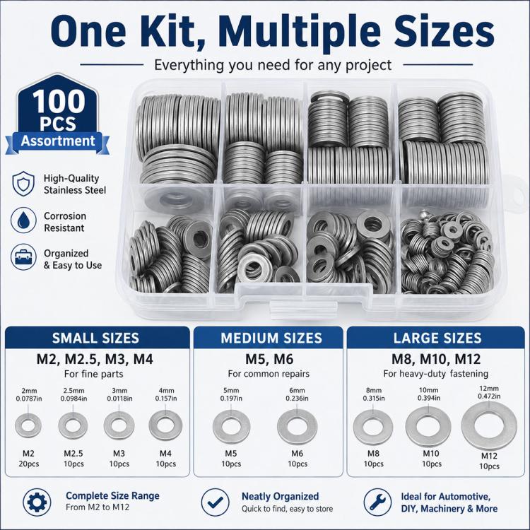 M2 - M12 Flat Washer Insulating Round Spacers, 100pcs, 600pcs