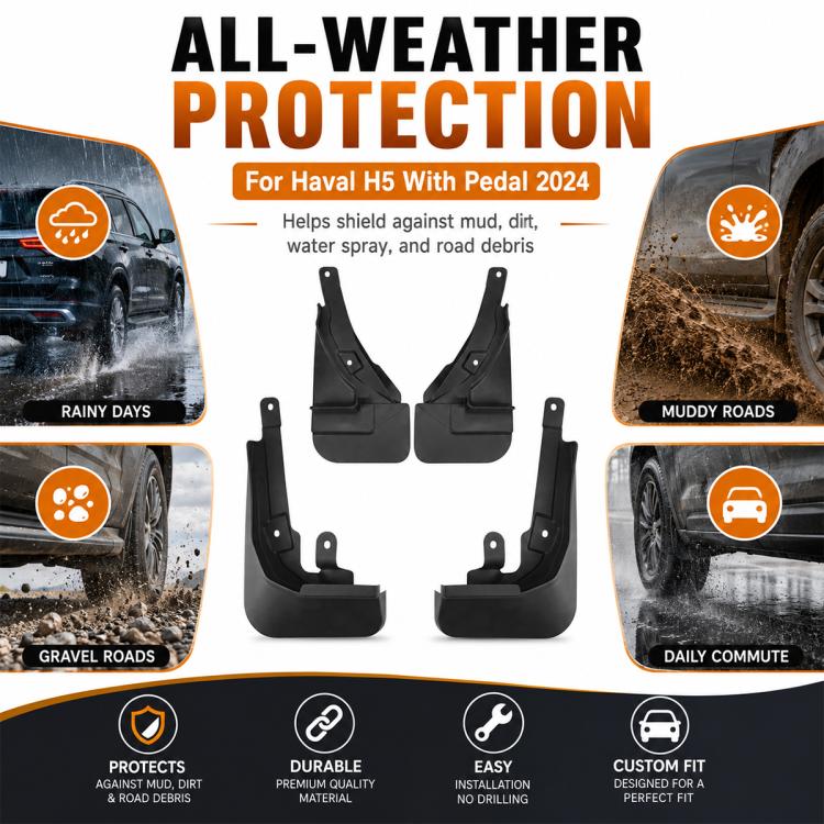 All-weather black mud flaps for Haval H5 with pedal, shields against mud and water