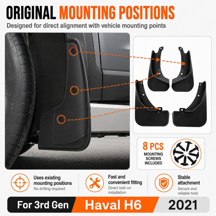 4pcs/Set Car Wheel Splash Flaps Fender Guard, For GreatWall Haval H6 2021