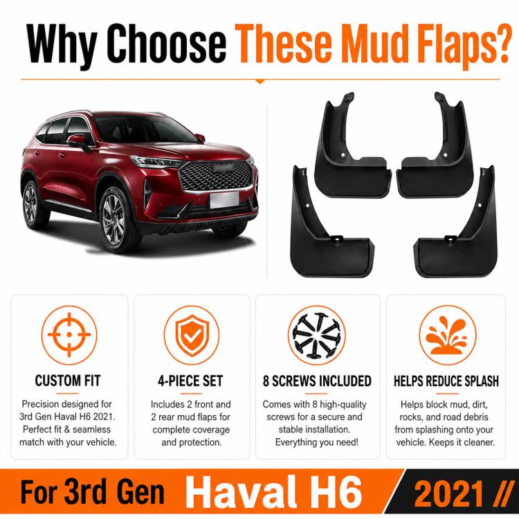 4pcs/Set Car Wheel Splash Flaps Fender Guard, For GreatWall Haval H6 2021
