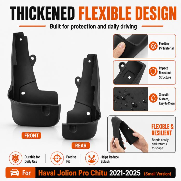 Thickened flexible black front and rear splash flaps, 4-piece set