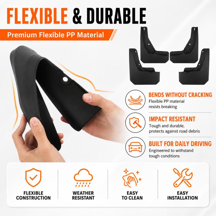 Black flexible and durable wheel splash flap set, PP material