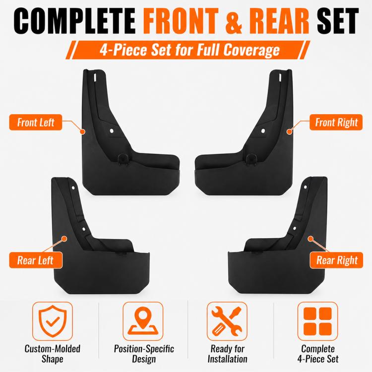 Complete front and rear set of four black mud and splash flaps