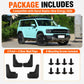 Package includes four black mud flaps and eight mounting screws