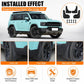 Installed effect of black wheel splash flaps on front and rear wheel areas