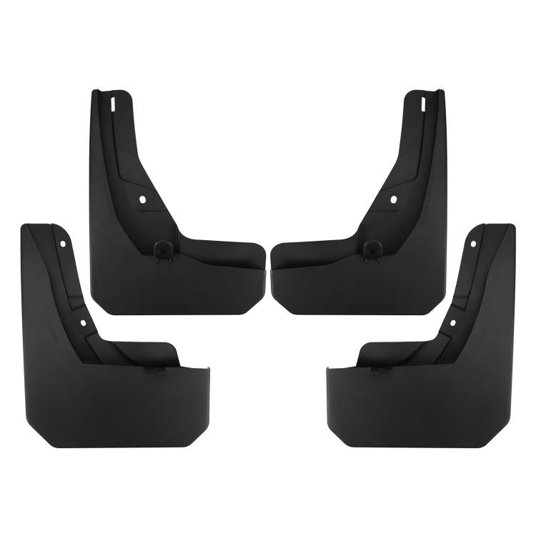 Four black front and rear mud flaps splash guards, contoured for wheel openings