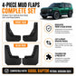 4-piece black mud flap splash guard set with front and rear pair, molded fit
