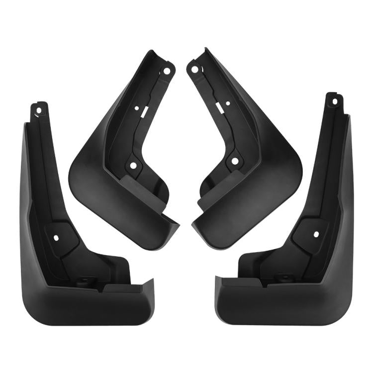 Black front and rear splash flap guards, 4-piece set with mounting holes