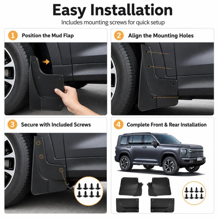 4pcs/Set Car Wheel Splash Flaps Fender Guard, For GreatWall Haval H9 2024