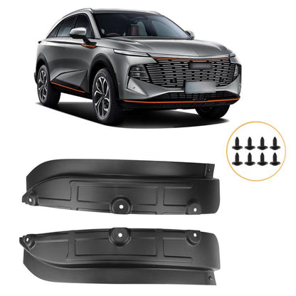 2-piece set of black molded car rear wheel splash flap guards with mounting holes