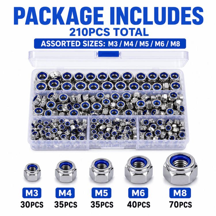 Anti-Slip Hexagonal Nut Plug 210PCS, M3-M8