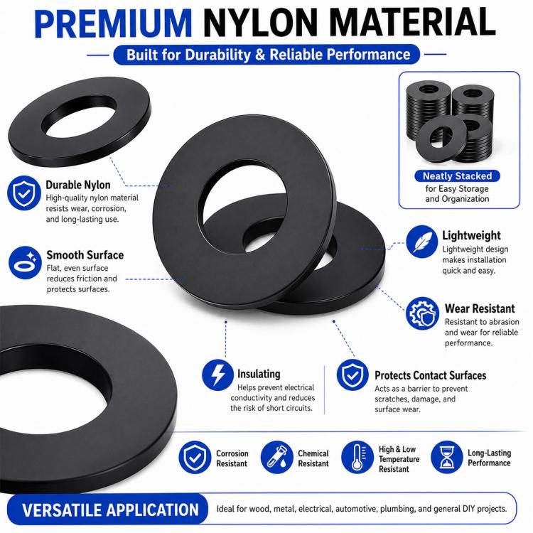 Black Nylon Flat Washer Insulating Round Spacers, 120 pcs Black