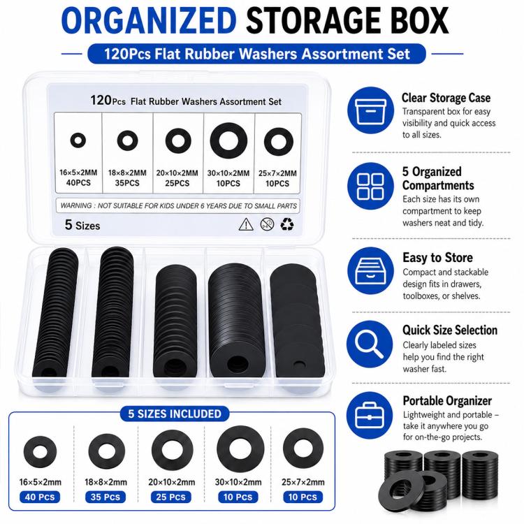Black Nylon Flat Washer Insulating Round Spacers, 120 pcs Black