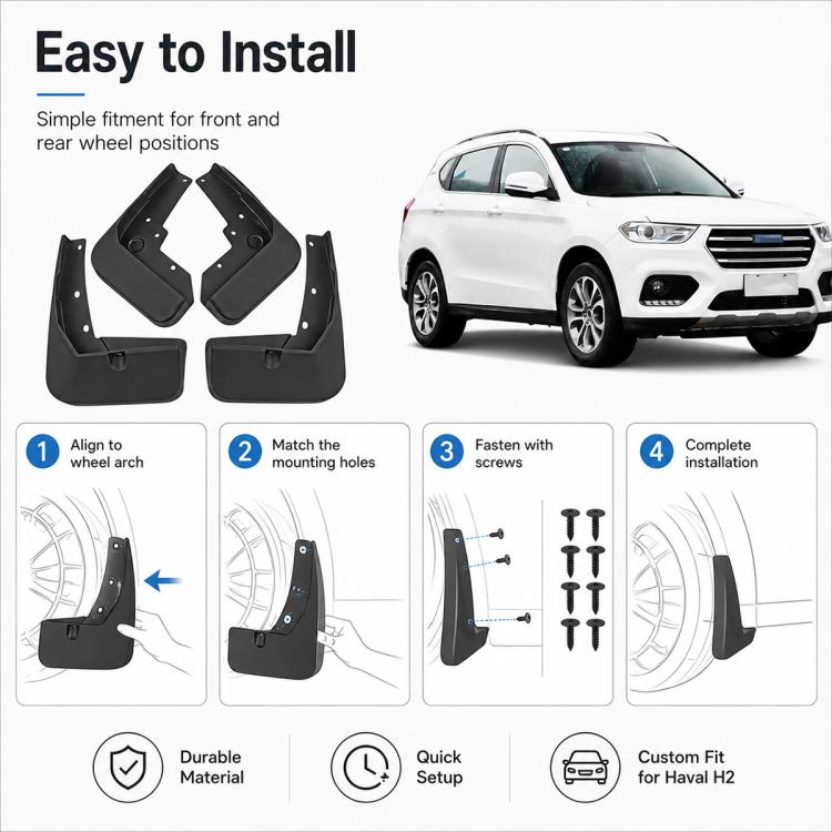 4pcs/Set Car Wheel Splash Flaps Fender Guard, For GreatWall Haval H2 2016-2020