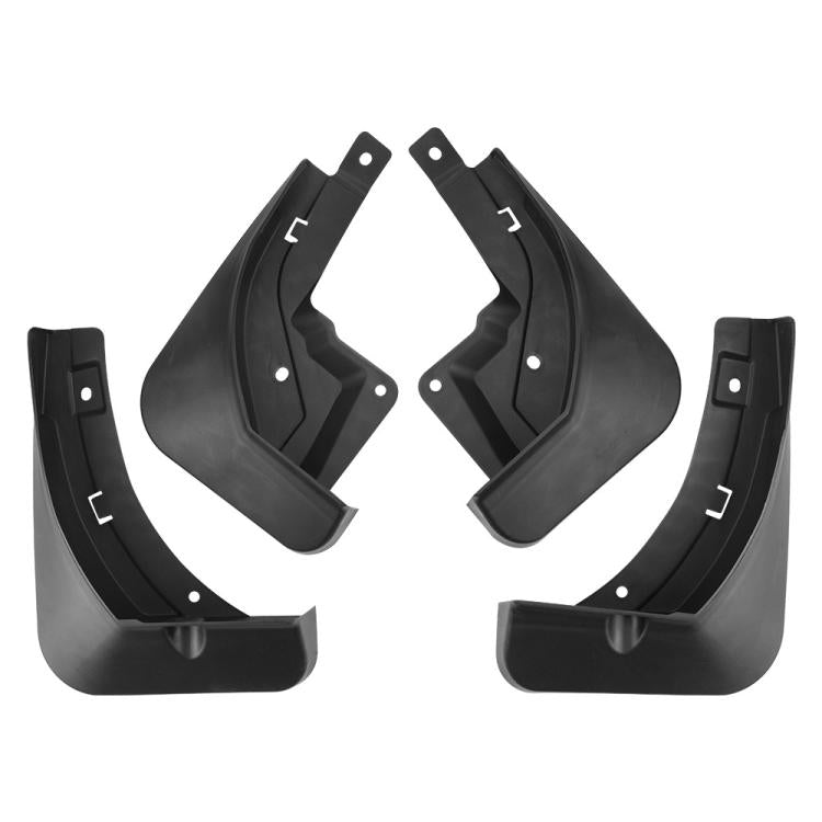 Four-piece black splash flap set with pre-drilled mounting holes and curved shape