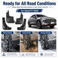 Four black splash flap guards arranged for full vehicle wheel coverage