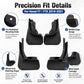 Black mud flap set with pre-positioned mounting holes and molded edges