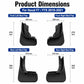 Black mud flap dimensions chart showing front and rear left/right sizes