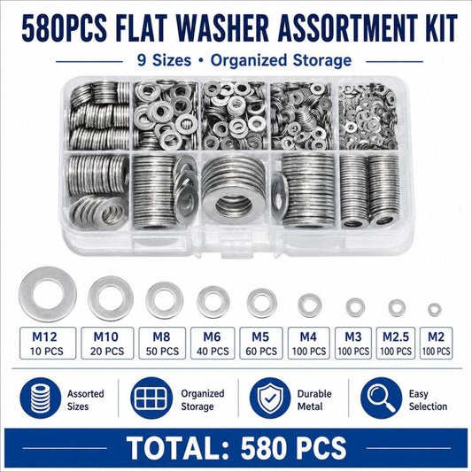 M2-M12 Flat Washer Insulating Round Spacers Suitable for Home use, M2 - M12 580 pcs