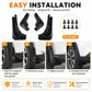 Black mudguard splash flaps set, no-drill installation with included screws