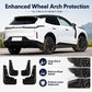 Black wheel arch mud flap guards for blocking road splash and debris